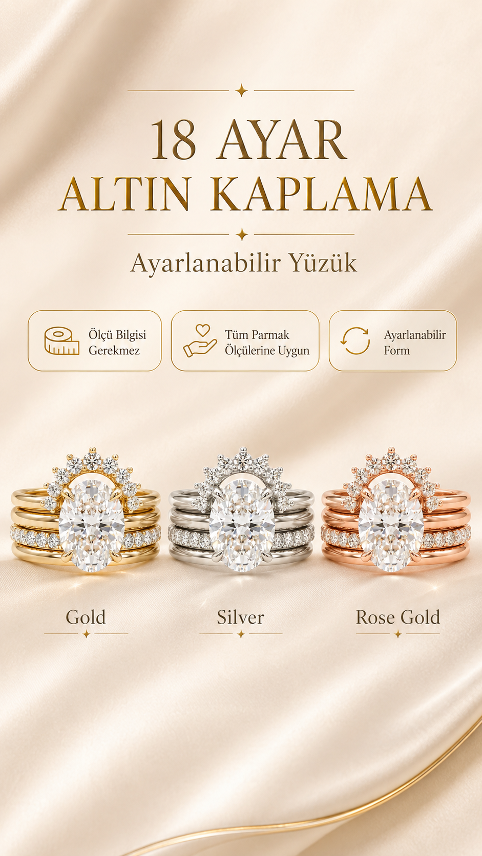 The Parure - 18 Ayar Altın Kaplama Taşlı Yüzük