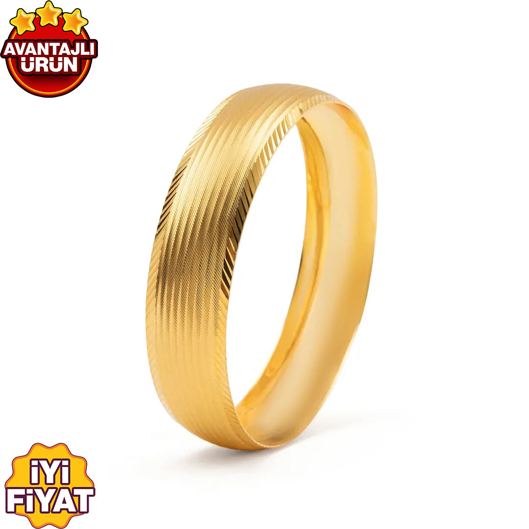 Kenarları Desenli Hasır Bilezik 22 Ayar Altın Kaplama