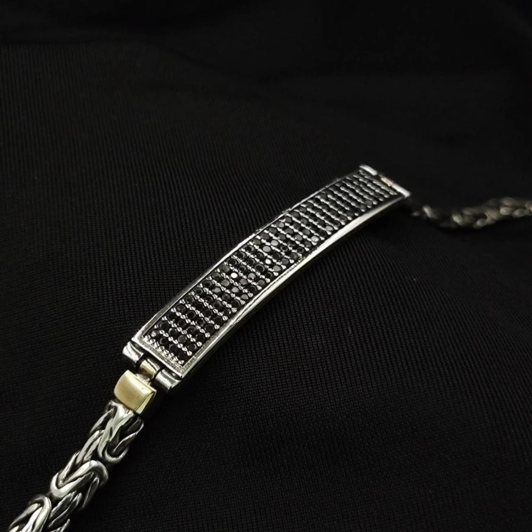 Antik Çizgi Desen Kral Gümüş Bileklik - Swaroza