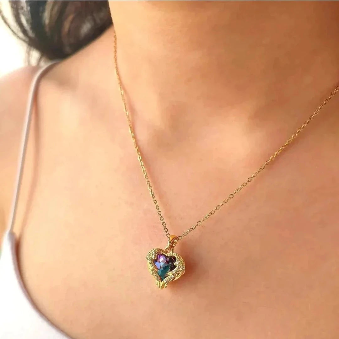 14 Ayar Altın Kaplama Okyanus Kalbi Kristali Kolye - Swaroza