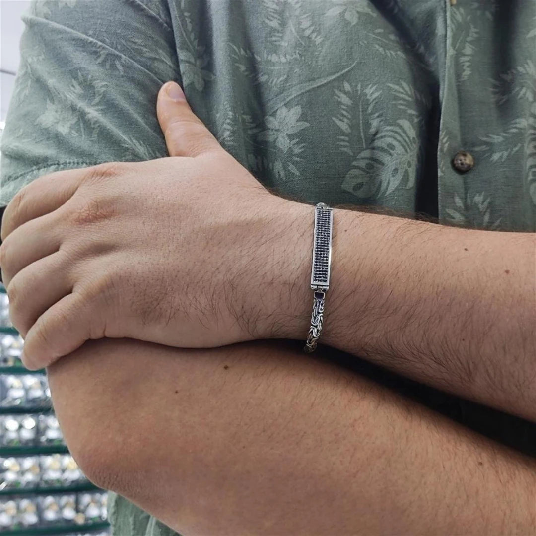 Antik Çizgi Desen Kral Gümüş Bileklik - Swaroza