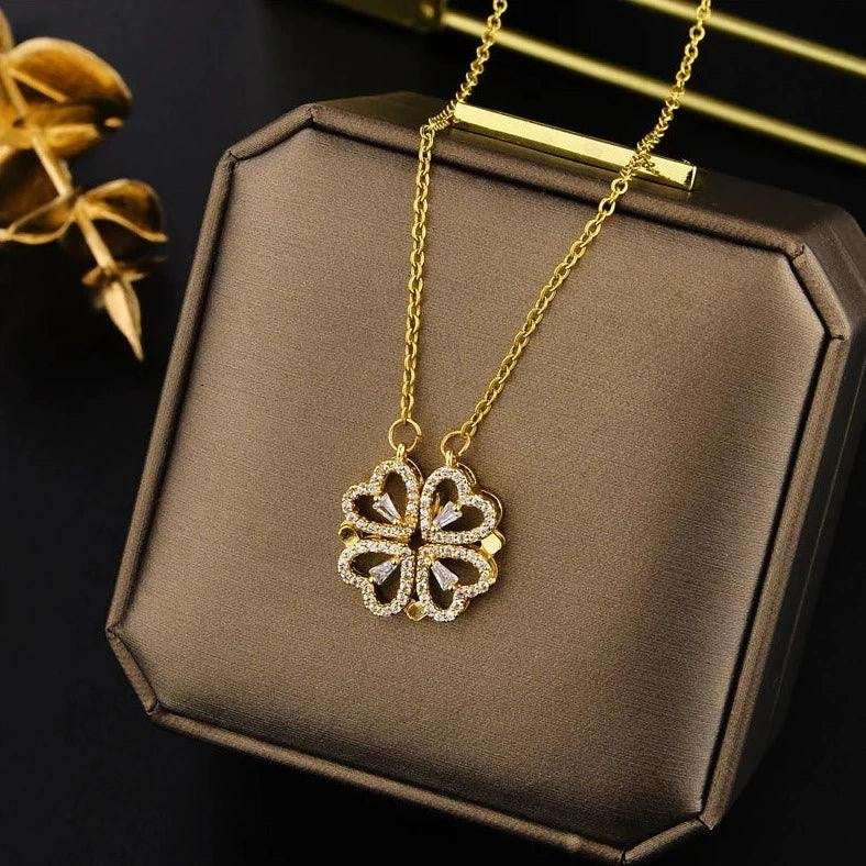 14 Ayar Altın Kaplama Mıknatıslı Yonca Kolye - Swaroza