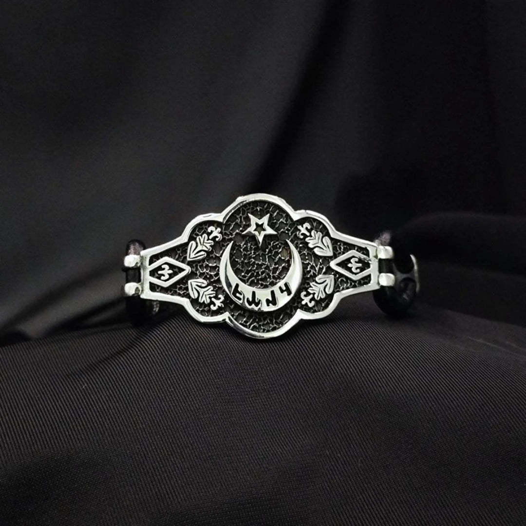 Ay Yıldız Göktürkçe Türk Yazılı Gümüş İşlemeli Bileklik - Swaroza