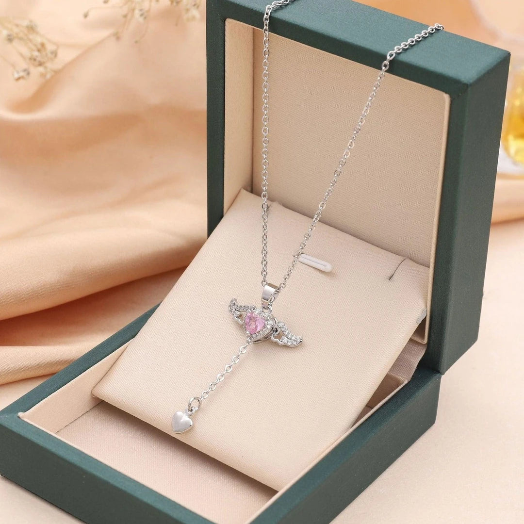 14 Ayar Altın Kaplama Kristal Kalp Melek Kanadı Kolye - Swaroza