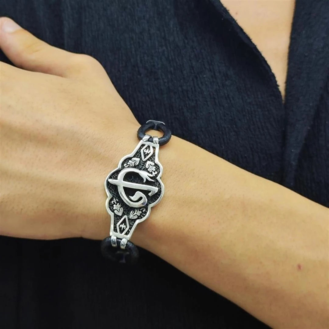 Elif Vav Motifli Gümüş Erkek Bileklik - Swaroza