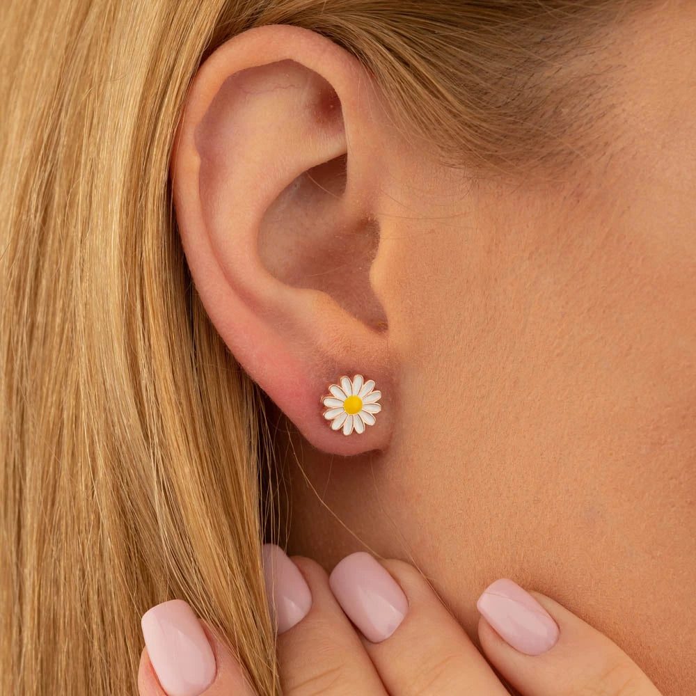 Mineli Papatya Motifli Gümüş Küpe - Swaroza