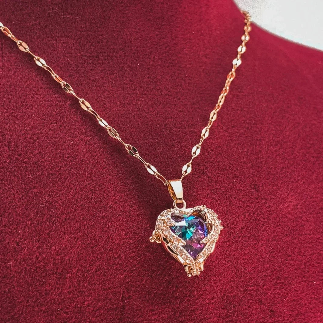 14 Ayar Altın Kaplama Okyanus Kalbi Kristali Kolye - Swaroza