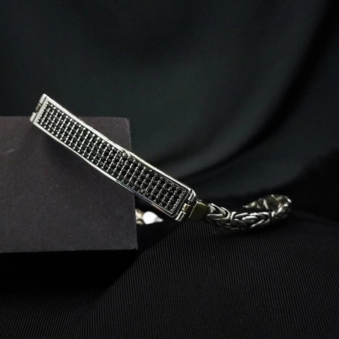 Antik Çizgi Desen Kral Gümüş Bileklik - Swaroza