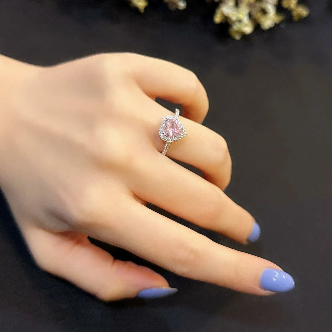 Pembe Kalp Taşlı Gümüş Yüzük - Swaroza
