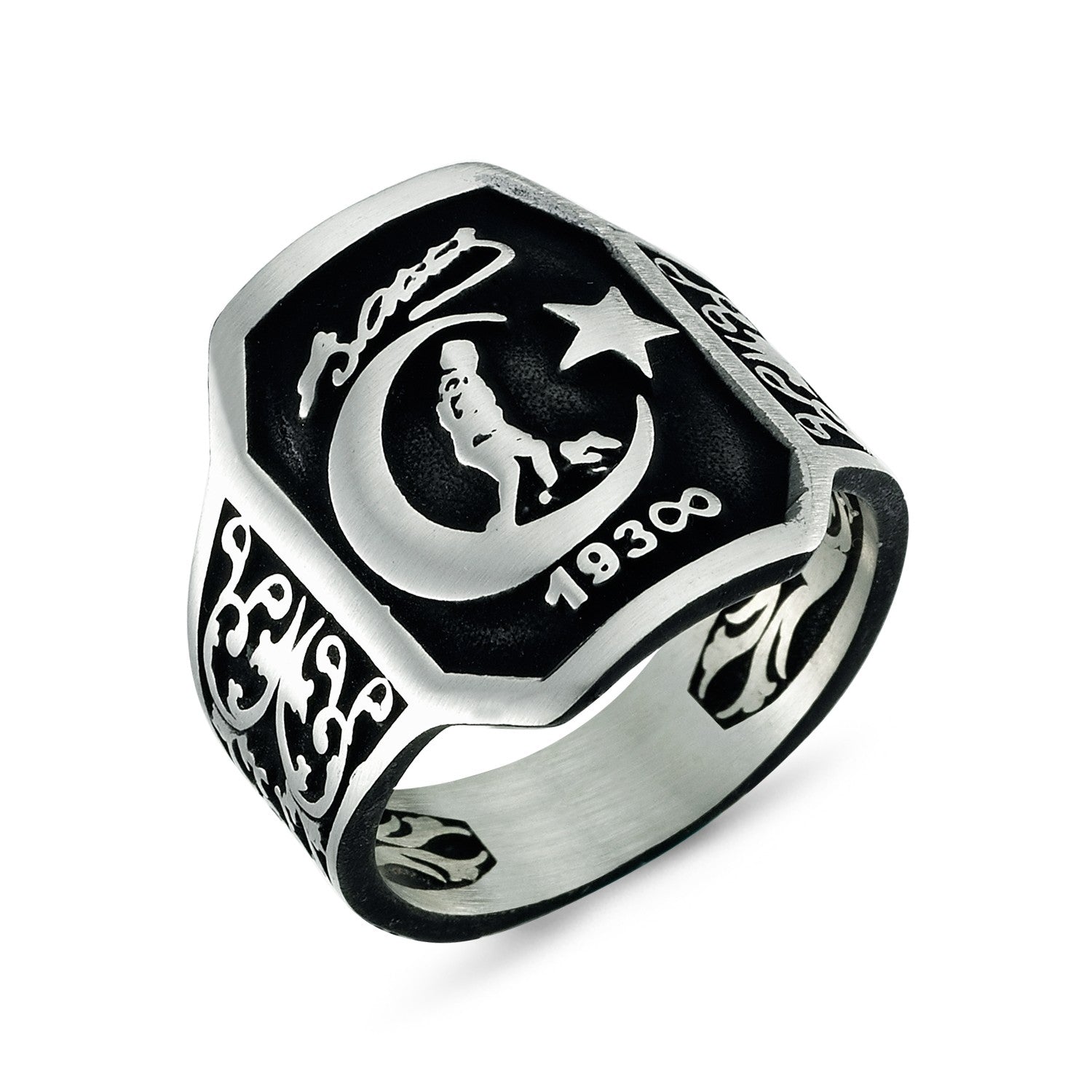 Atatürk Imzalı Ay Yıldız Taşsız Gümüş Erkek Yüzük - Swaroza