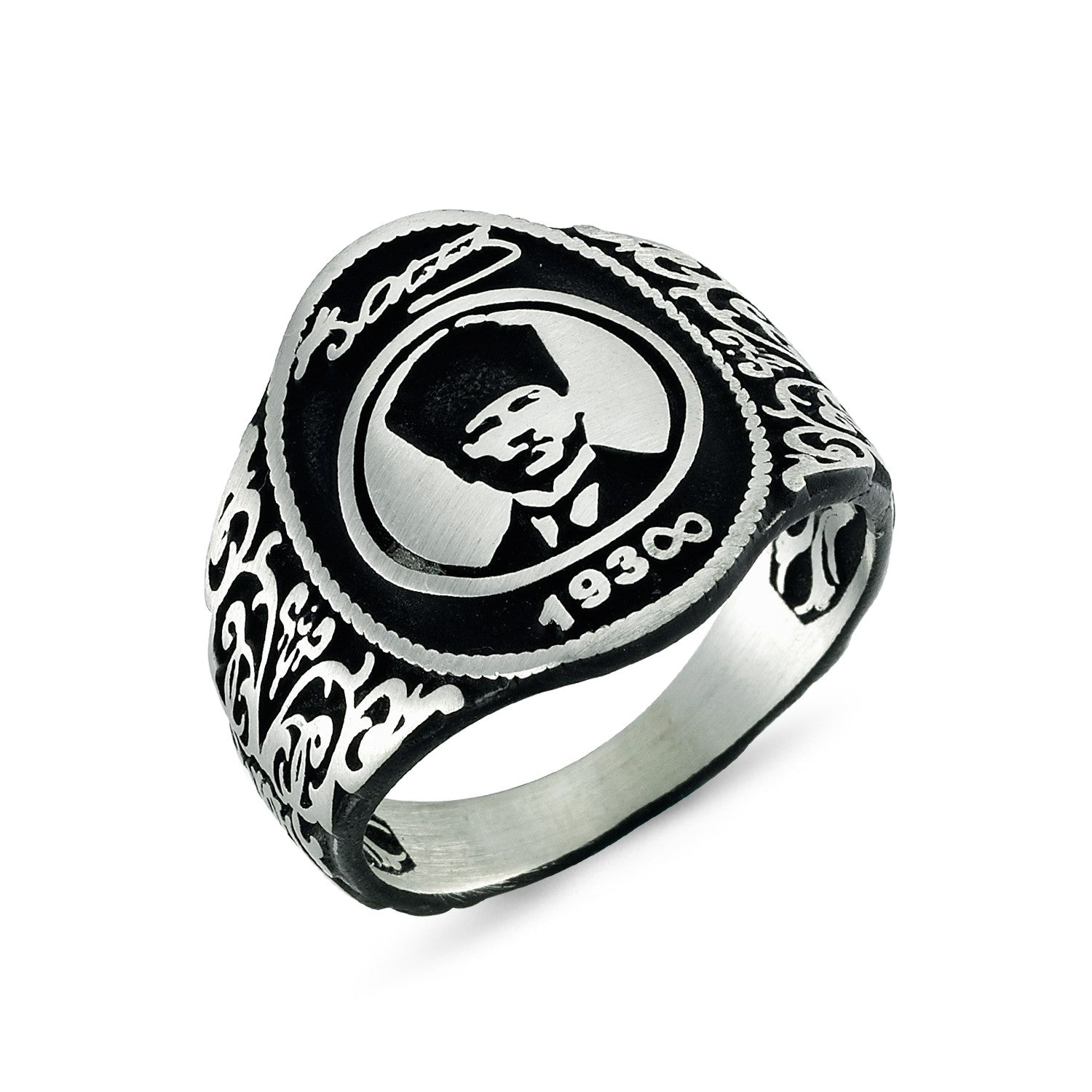 Atatürk Silüet İmzalı Gümüş Erkek Yüzük - Swaroza