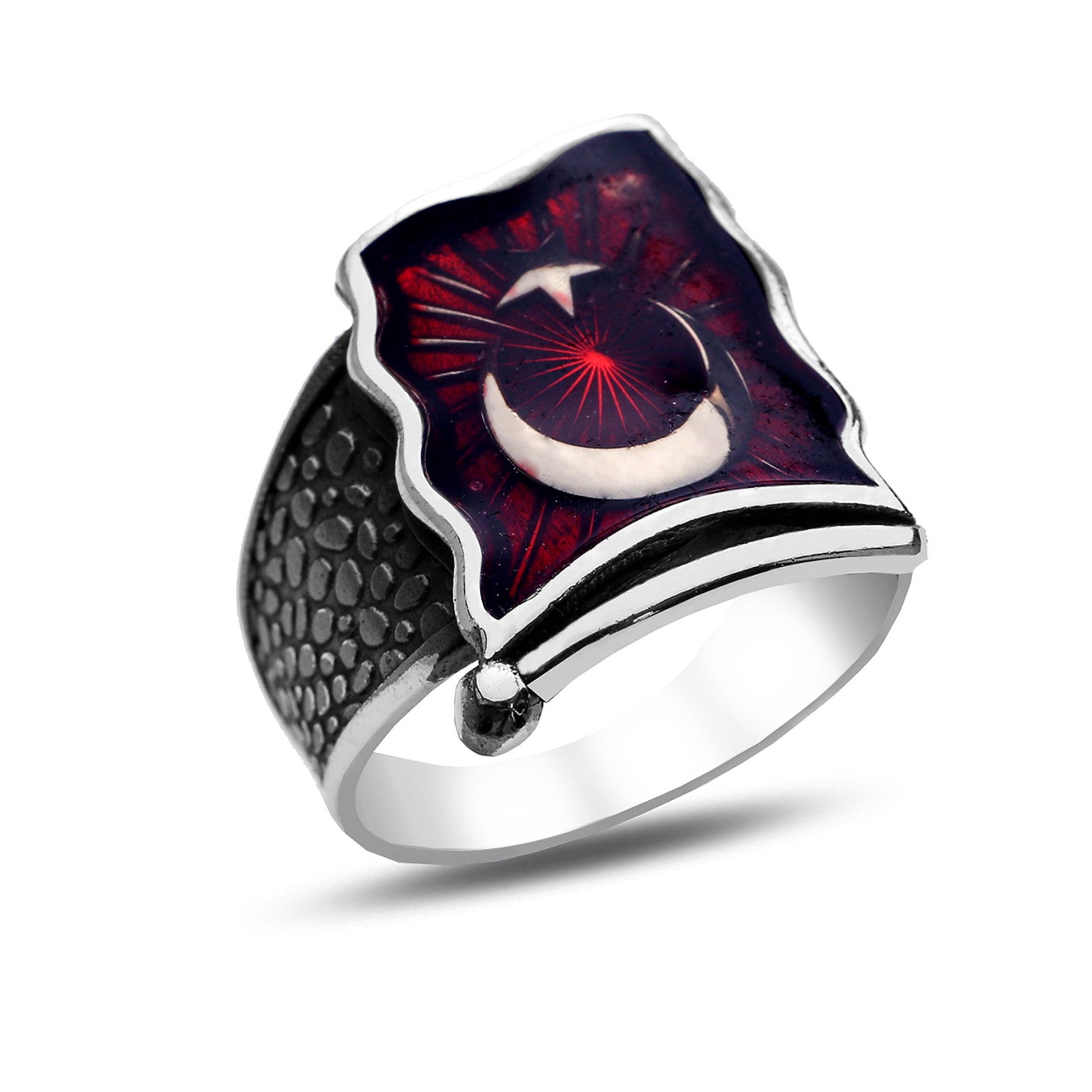 Ay Yıldız Bayrağımız Motifli Gümüş Erkek Yüzük - Swaroza