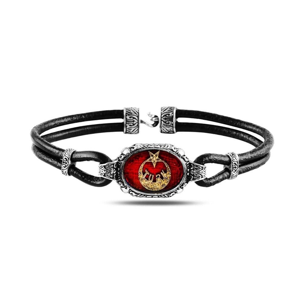 Ay Yıldız İçerisi Türk Yazılı Gümüş Erkek Bileklik - Swaroza