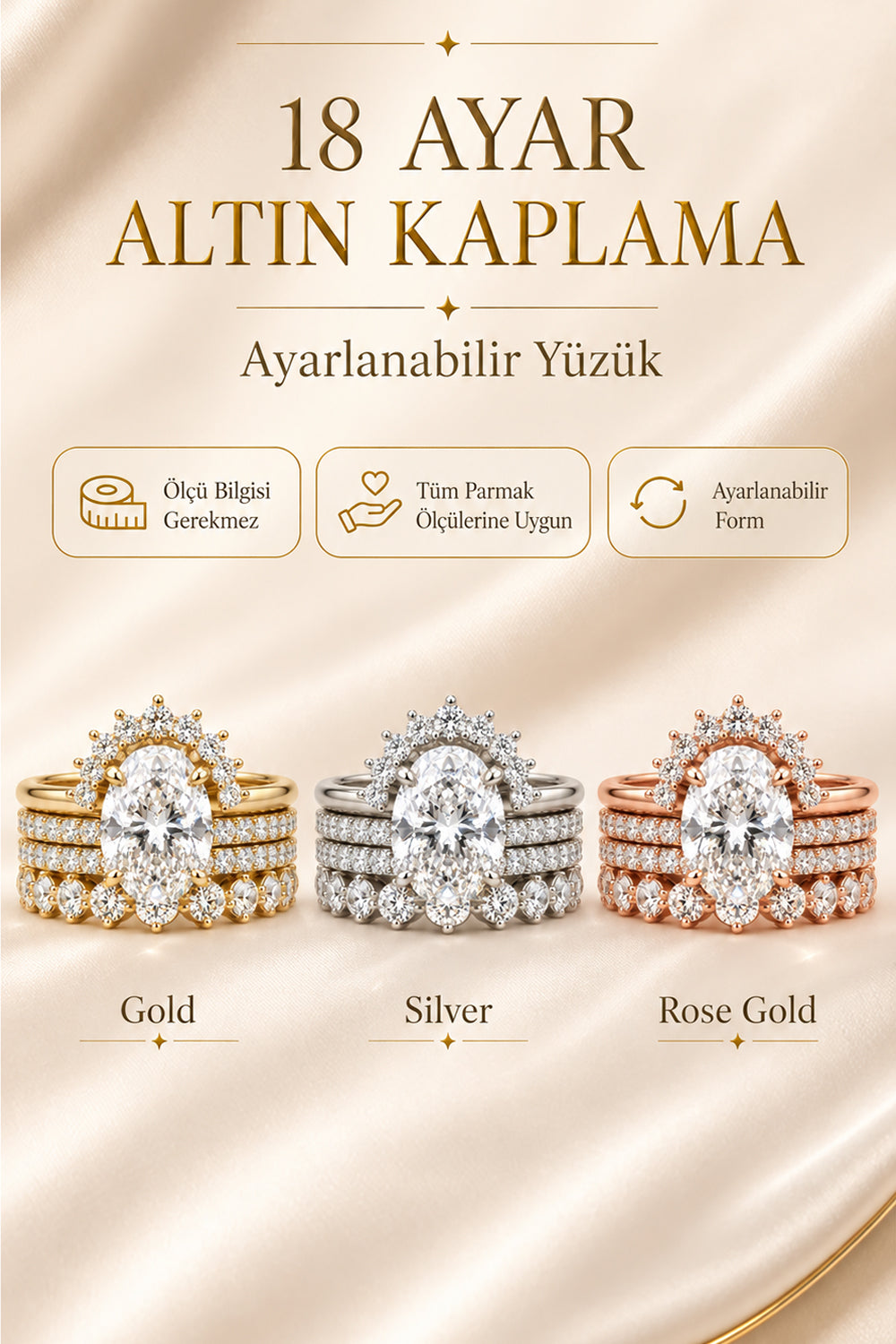The Meridian - 18 Ayar Altın Kaplama Taşlı Yüzük