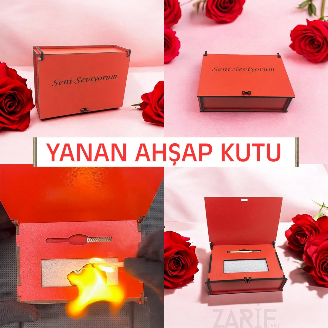 Ahşap Yanan Kırmızı Kutu