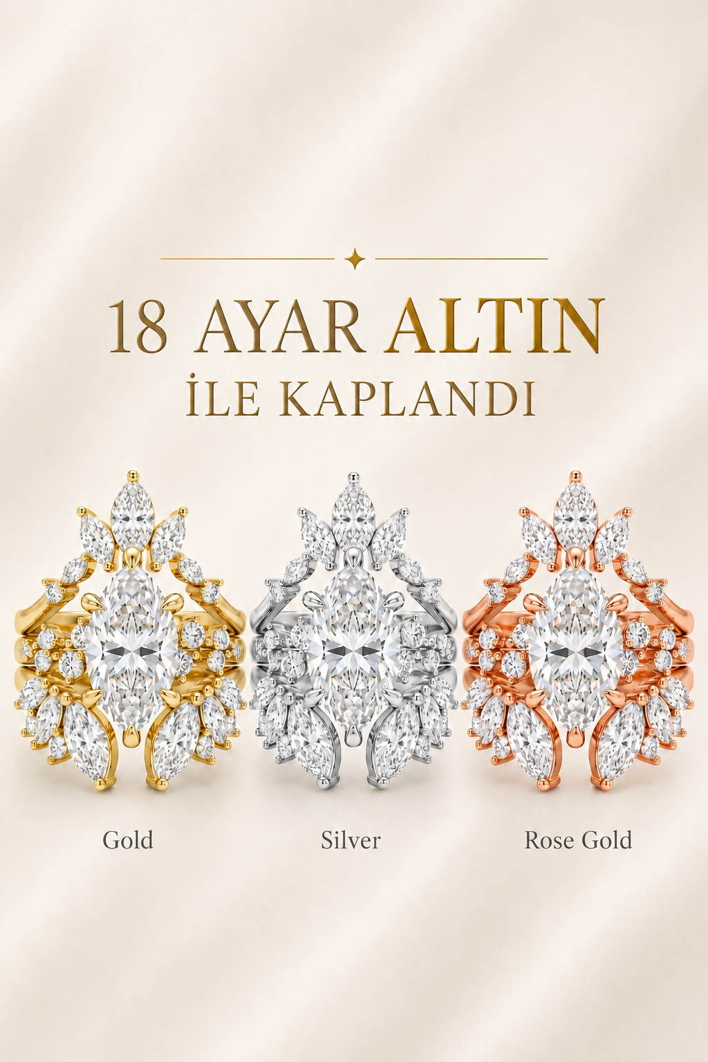 The Valkyrie - 18 Ayar Altın Kaplama Taşlı Yüzük