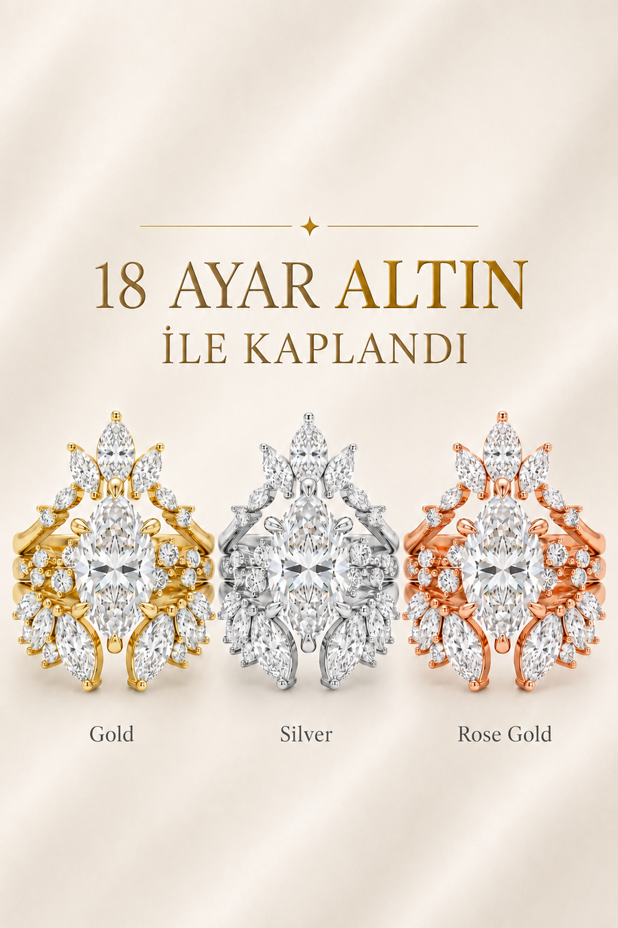 The Valkyrie - 18 Ayar Altın Kaplama Taşlı Yüzük