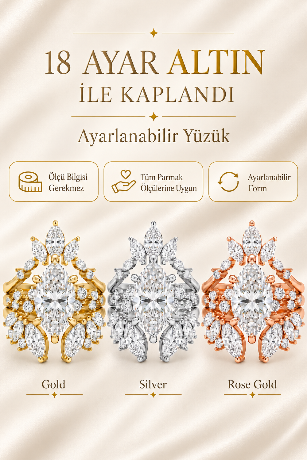 The Valkyrie - 18 Ayar Altın Kaplama Taşlı Yüzük