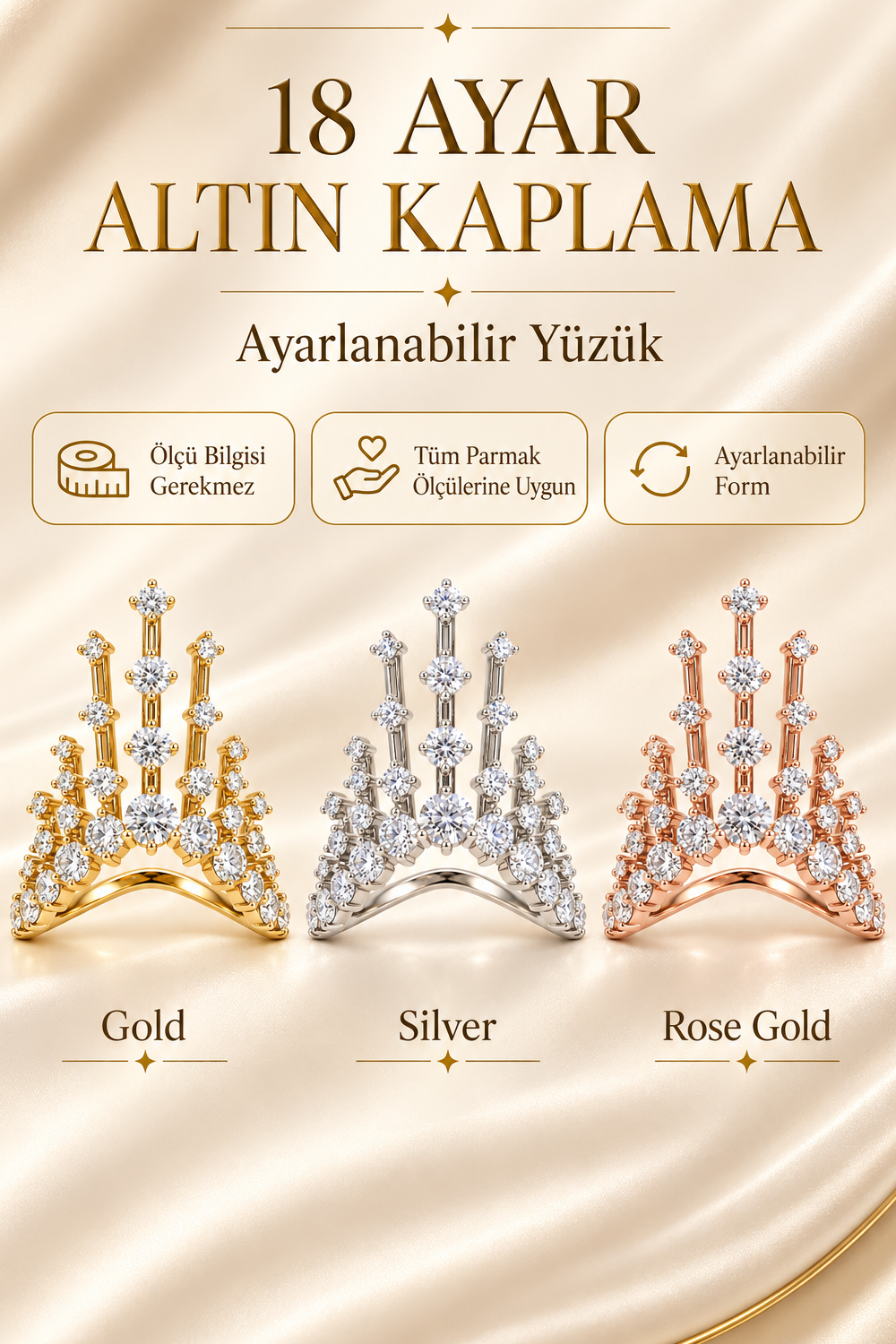 The Skyline  - 18 Ayar Altın Kaplama Taşlı Yüzük