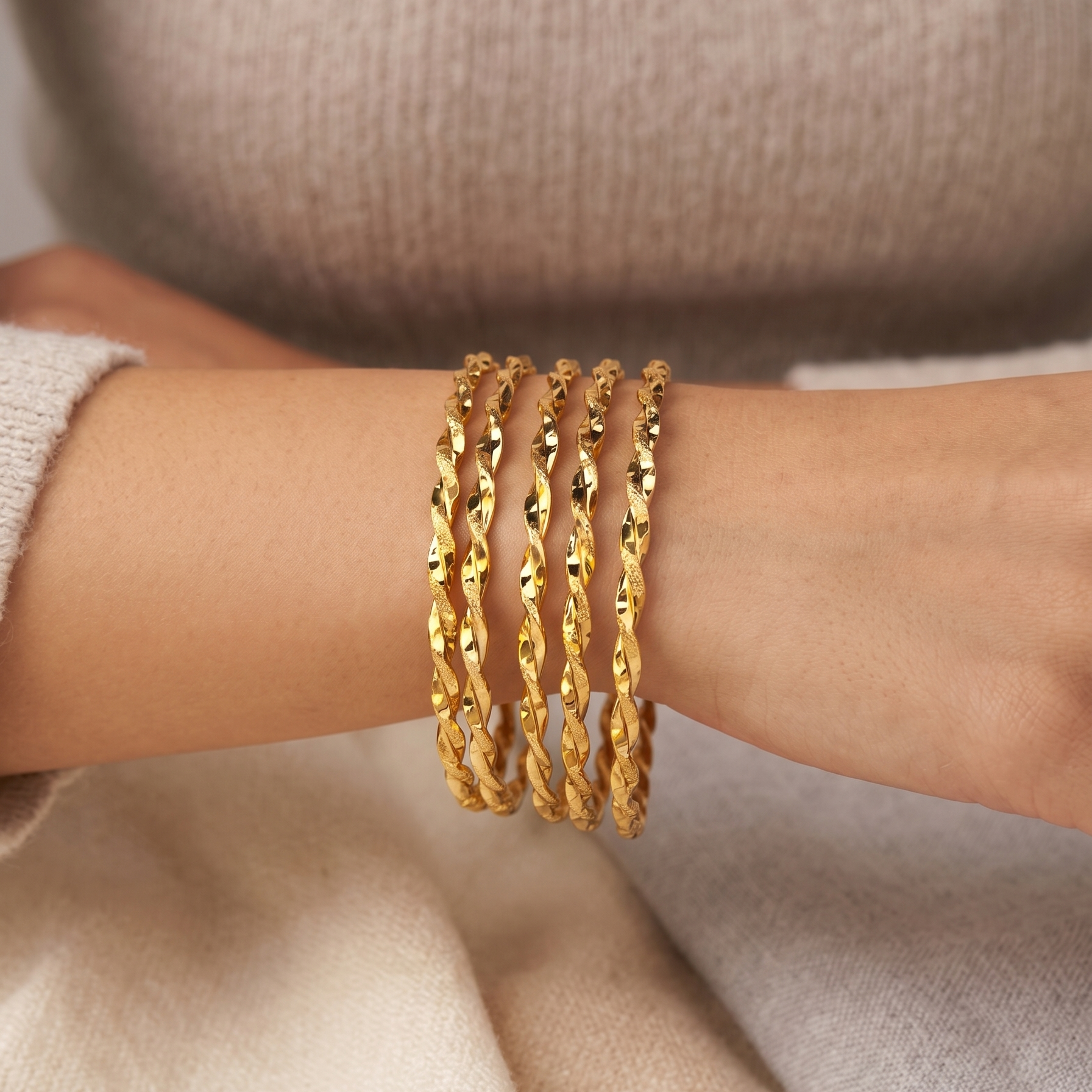 Simli İkili Burma Bilezik 22 Ayar Altın Kaplama (20 Gr görünümünde)