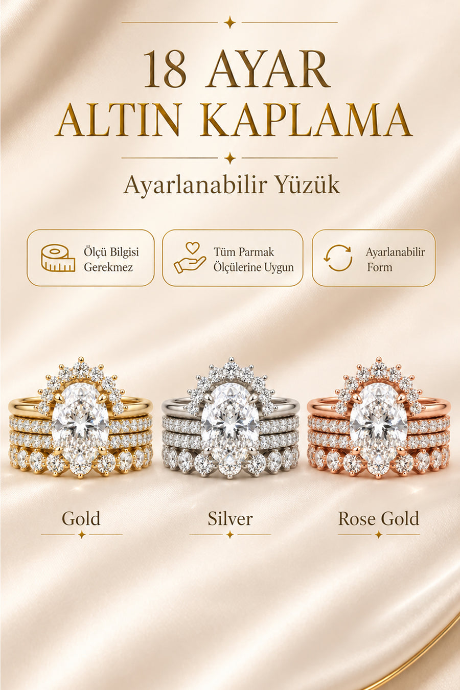 The Meridian - 18 Ayar Altın Kaplama Taşlı Yüzük